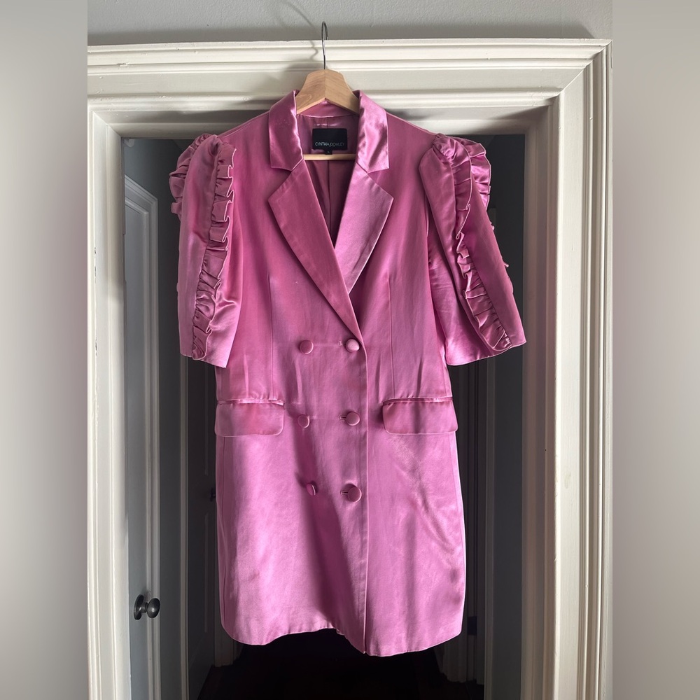 Cynthia Rowley Pink Double-Breasted Ruffle Sleeve Blazer Dress